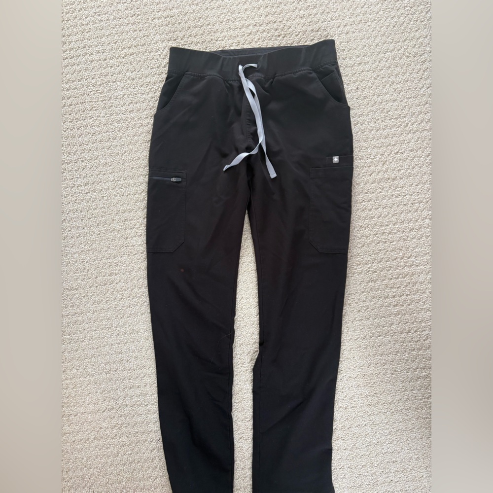 Figs Womens Black Jogger Scrubs with Contrast Drawstring